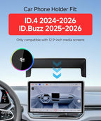 Qi2.2 Max 25W Fast Wireless Car Charger Phone Holder for Volkswagen ID.4 2024 2025 2026 / VW ID.Buzz 2025 2026 12.9-Inch Screen, Magnetic Phone Mount Compatible with MagSafe