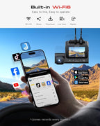 Jzones 4K 3-Channel Dash Cam Front and Rear with Cabin, STARVIS 2 Sensor, Dash Camera for Cars with WiFi 6, G-Sensor, Loop Recording, Night Vision, 24H Parking Mode, 64GB Card Included