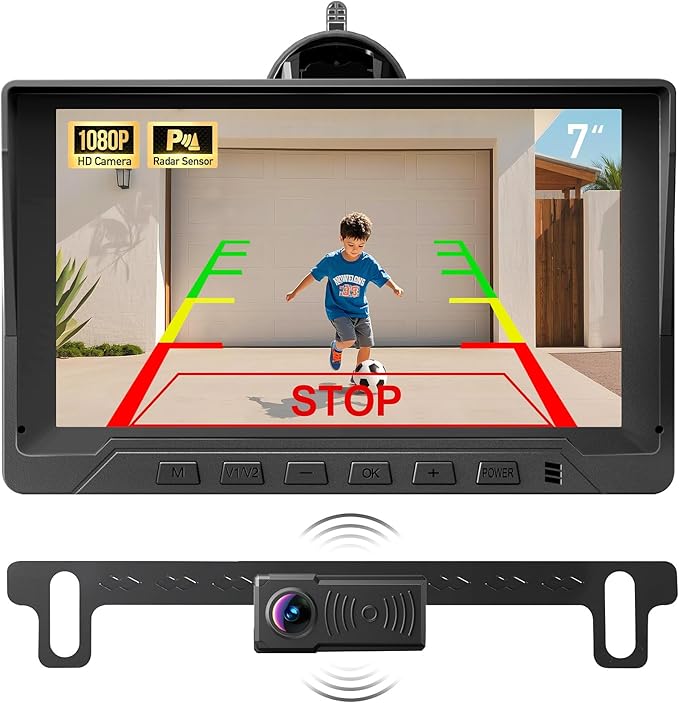 1080P Backup Camera with Backup Sensors Parking Distance Control (PDC) System, Back up Camera Waterproof Clear Night Vision Rear View Camera with 7'' Monitor for Cars/Truck/SUV/RV/Van/Trailer