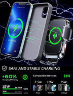 Wireless car Charger Phone Mount Holder for Trucks and Large SUVs, 10-Inch Long Arm 15W Qi2 Fast Charging Heavy Duty Truck Vacuum Phone Holders for Windshield Dashboard, for iPhone Samsung LG