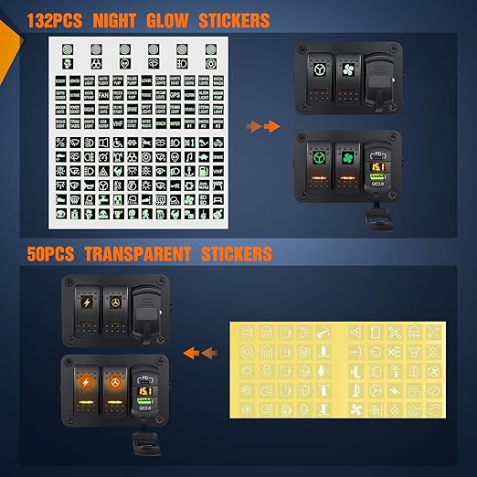Nilight 2 Gang Rocker Switch Box 12V SPST ON Off Toggle Switches PD Type C and QC 3.0 USB Sockcet Voltmeter Orange LED Light Waterproof Aluminum Mount Bracket Panel DIY Stickers for Boat Car RV Truck