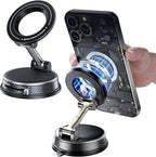 Magnetic Car Phone Holder, 360°Adjustable Vacuum Dashboard and Windshield Mount Magsafe Cell Phone Holders for Your Car, Carbon Fiber 108+LBS Nano Gel Suction Cup, iPhone, Samsung (Silver)