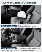 Upgraded Center Console with Lock, Truck Bench Front Seats Center Console Organizer and Storage, Cup & Phone Holder for Minivan, SUV, Middle Van, Fast Phone Charging & 7-Color Adjustable LED Lighting