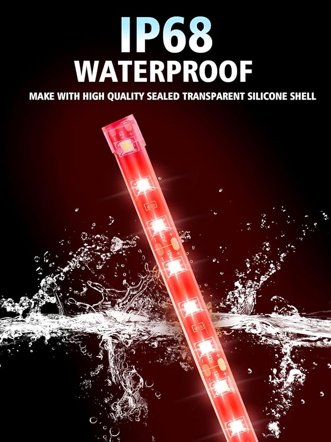 YM E-Bright 4Pcs Led Strip Lights for Car, 24inch Waterproof IP68 Car Underglow Strip Lights Decoration 36SMD 12V Led Interior Exterior Lights Strip for Cars Motorcycles Truck Golf Cart Boat - Red
