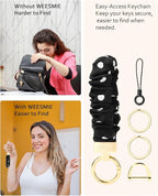 WEESMILE Keychain Wristlet, Stretchy Key Chain for Car Keys with D ring, Cute Scrunchie Wrist Bracelet for Women Men