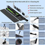 Ergonomic Keyboard Wrist Rest Cleaning Kit, 22 in 1 Cleaning Kits Wrist Rest for Keyboard, Non-Slip Springy Sponge Keyboard Rest Pad with Deep Cleaning Cleaning Tools for Earbuds, Lens, Charging Port