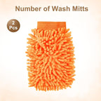 HARFINGTON 2pcs Chenille Microfiber Car Wash Mitts 9.8" x 7.9" Scratch Free Wash Gloves Absorbent Double Sided Plush Cleaning Drying Mitts for Car Washing Home Orange Yellow