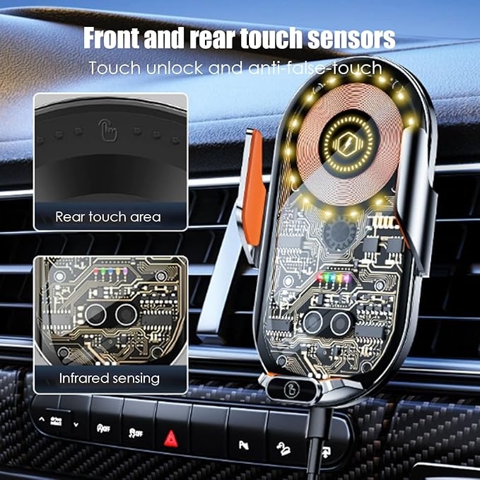 Wokyo Wireless Car Charger with 360° Rotatable Retention Clip, Anti-Shake Air Vent Phone Holder, Auto-Clamping Car Phone Mount Fit for 4.7-7.2 Inch Width Magnetically Chargeable Phones (Gold)
