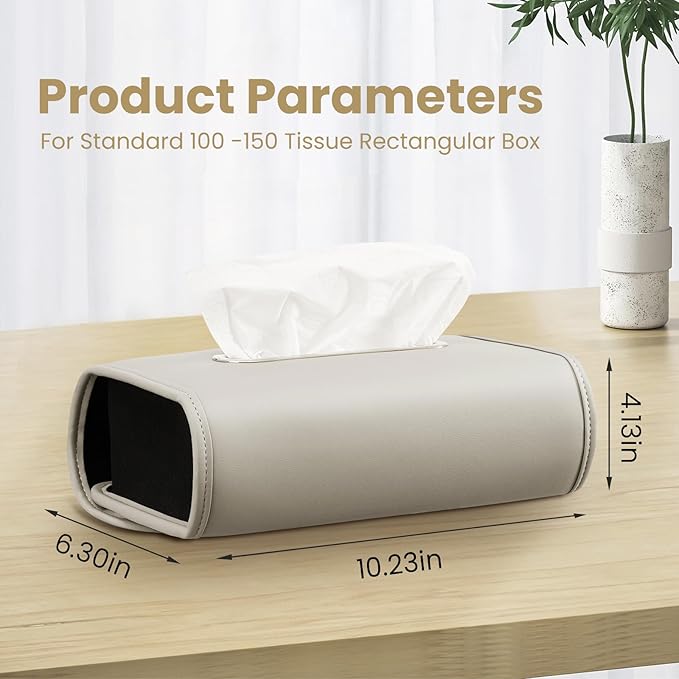 Car Tissue Holder, WHHMK Tissue Box Cover Keep Car Tidy,Premium PU Leather Backseat Napkin Rectangle Organizer, Extra Large Tissue Box Storage in Car Fits for 100-150 Regular Size Tissues,Grey(2Packs)