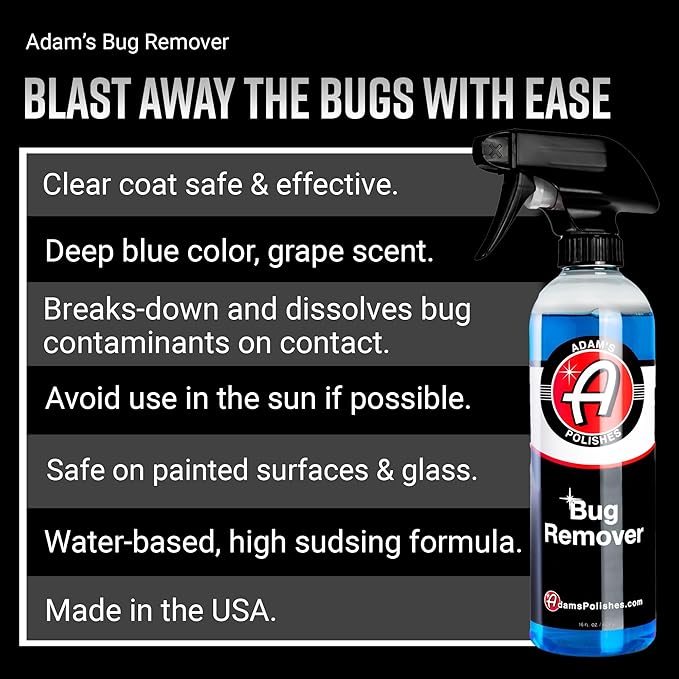 Adam's Polishes Car Bug Remover Combo - Powerful Bug Remover For Car Detailing | All Purpose Spray Removes Bug & Tar From Plastic, Rubber, Metal, Chrome, Glass, RV, Boat, Motorcycle