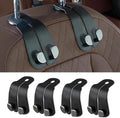 CoBak Purse Hook for Car - Universal Premium Stitched Leather and Aluminum-Magnesium Alloy Double Car Seat Back Storage Hook for Purses, Handbags, Bags (4 Pack),Black