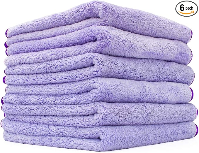 The Rag Company - Minx Royale - Professional Microfiber Detailing Towels, Premium 70/30 Blend, Super Plush, Rinseless & Waterless Wash, Buffing & Polishing, 400gsm, 16in x 16in, Lavender (6-Pack)