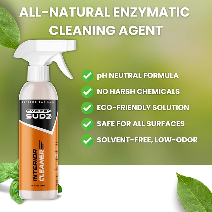 Car Interior Cleaner Spray - pH-Neutral, Natural Detailer, Dashboard, Leather Seat Cleaner, Tesla Vegan Leather, Plastic & Vinyl, Screen-Safe Matte Non-Greasy Finish - 16 oz - Citrus Scent