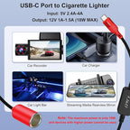 J&D USB C Male to 12V Car Cigarette Lighter Socket Female Converter Cable, 12V 18W Power Cable for Dash Cam, GPS, Car LED Light Strips, Red, 3 ft