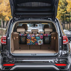 Boho Floral Blossoms Trunk Organizer Car Women Large Capacity Hanging Car Organizer Collapsible Cargo Bag,Easy to Install