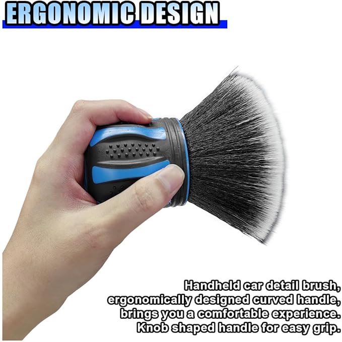 Car Detailing Brush, Ultra Soft Bristles XL Synthetic Brush, Auto Interior Dusting Brush with Storage Rack, Car Cleaning Tool for Vehicle Air Conditioner Vents, Dashboard, Leather (Blue)