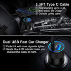 Samsung A17 Type C Fast Car Charger with 3ft USB C Coiled Cable for Galaxy S26/S25 Ultra/A16/A56/A15/A55/A35/A54/A14/A13 5G/Z Fold7/Pixel 10a/10/9 Pro/iPhone 17, 3.4A Android Car Phone Charger Adapter