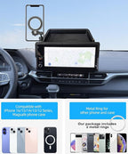 Car Phone Holder for 2025 2026 Toyota Sienna Accessories Apply to 8/12.3 Inch Screen Fixed Clip Magnetic Cell Phone Mount Hands-Free 360 Degree Rotation with Dashboard Storage Tray
