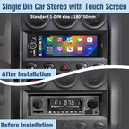 Universal Single Din Car Stereo with Wireless CarPlay & Android Auto, 6.36 Inch IPS Touch Screen Head Unit with Backup Camera/External Microphone, Car Radio Supports Bluetooth/SWC/FM/USB/TF
