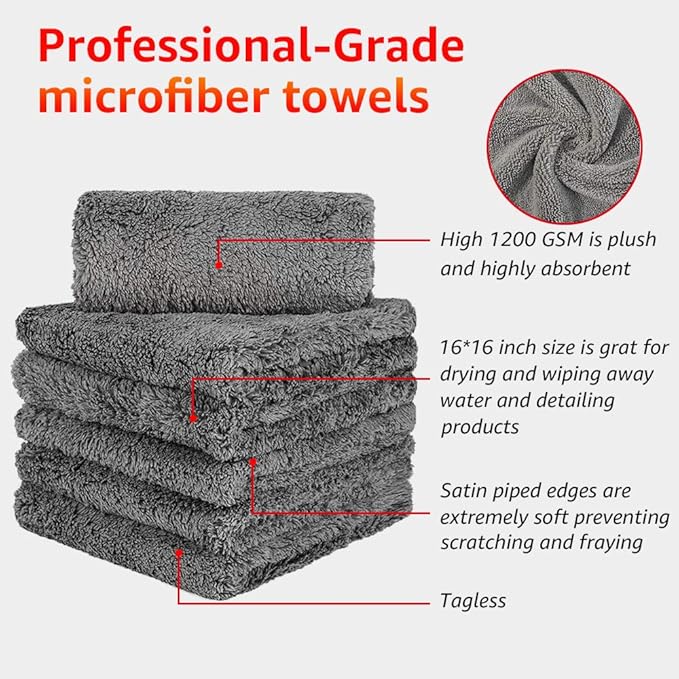Microfiber Towels for Cars, Healsell Car Drying Towel, Premium Professional Soft Microfiber Drying Towel, 1200 GSM Ultra Thick - Lint Free Microfiber Car Towels 16'' x 16'' (3 Pack)