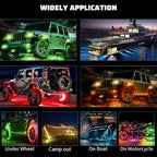 RGB Rock Lights, 8 Pods 36 LEDs SMD Chips Super Bright App Control Underglow Neon Light Exterior Chassis Wheel Well Glow Kit for Off Road Cars Trucks Jeep SUV UTV ATV RZR Golf Cart