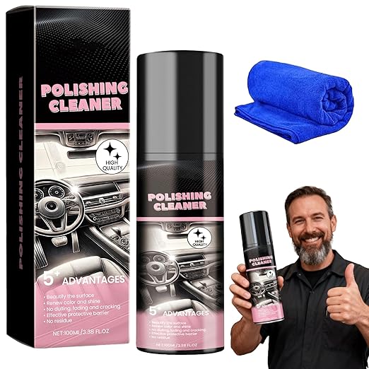 Car Interior Protectant Spray, 2026 New Polishing Cleaner Car Interior, Finish No Greasy Wet Look, Restore to Factory Like Condition, Suitable for Rubber, Plastic and Leather (1)