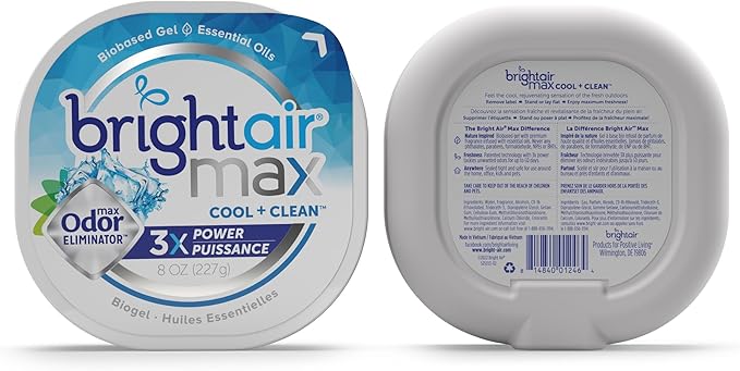 Bright Air Max Odor Eliminator Gel, Biobased Air Freshener, Cruelty Free, Cool and Clean Scent, 8 Oz Each, 6 Pack