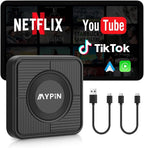 Upgraded Wireless CarPlay Adapter, 3-in-1 Wireless Carplay & Android Auto& Video Adapter, Built in Netflix YouTube Support TF Card, Plug & Play, USB Type C, USB Type A Compatible with iPhone & Android