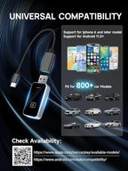 Moman Wireless CarPlay Adapter, Plug & Play Car Play in-Dash Converter for iOS 10+ & Android Auto with USB-A/USB-C Convert Wired to Wireless for 800+ Cars (2016+)