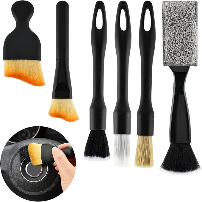 6PCS Car Interior Detailing Brush Set, Ultra Soft Boars Bristle Detailing Brushes for Cleaning Interior or Exterior, Emblem, Wheels, Air Vent, Leather Seats, Car Accessories for Truck, SUV