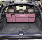 Hanemia Car Trunk Organizer, Backseat Hanging Storage with 4 Large Pockets, Collapsible Cargo Bag with Adjustable Straps Frees Trunk Floor, Sturdy Space Saving Expert for SUV, Truck, Van (Pink)