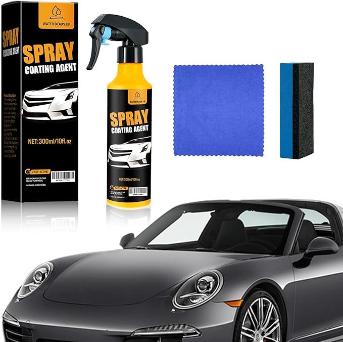 Car Coating Spray Kit, Nano Hydrophobic Ceramic Coating, Easy-to-Spray Auto Paint Protection, Includes Microfiber Cloth for Vehicle Shine & Protection300ml(1sponge+1towel)