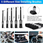 THINKWORK Car Wash Kit, Car Washing Brush with Long Handle, Extendable Car Wash Brush Mop with 2-in-1 Windshield Squeegee and 9Pcs Detailing Brushes, Gray Car Detailing Kit Gift for Men