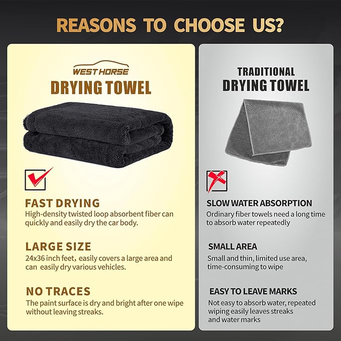 1200 GSM Microfiber Car Drying Towel – Extra Large 24” x 36”, Streak-Free, Scratch-Free, and Ultra-Absorbent for Effortless Car Detailing, Double Twist Pile & & Edgeless Design