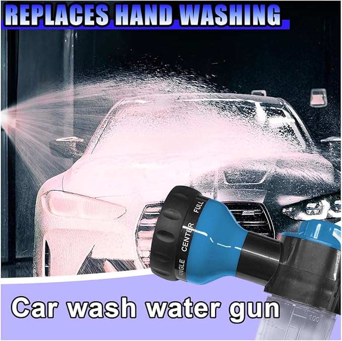 High Pressure Car Wash Foam Gun, 8 Way Spray Pattern Garden Hose Nozzle with 3.5oz/100cc Soap Dispenser, Adjustable Hose Spray Nozzle for Car Washing, Pet Shower, House Cleaning (Blue)