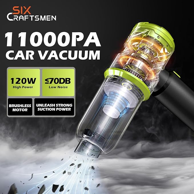 Handheld Car Vacuum Cleaner, 4-in-1 Cordless Rechargeable Mini Vacuum with Air Duster – Quickly Clean Crumbs, Pet Hair & Crevices in Car, Office, Home. Ideal for Commuters & Office Workers (Green)