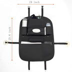 Premium PU Leather Backseat Seat Organizer with Foldable Table, Multi-Storage Pockets and Adjustable Buckle Strap for Automobiles