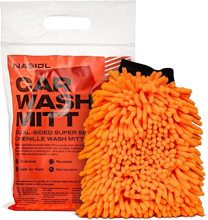 Nasiol Car Wash Mitt – Dual-Sided, All-in-One, Scratch-Free, Lint-Free, Super Absorbent, Ultra-Soft Chenille