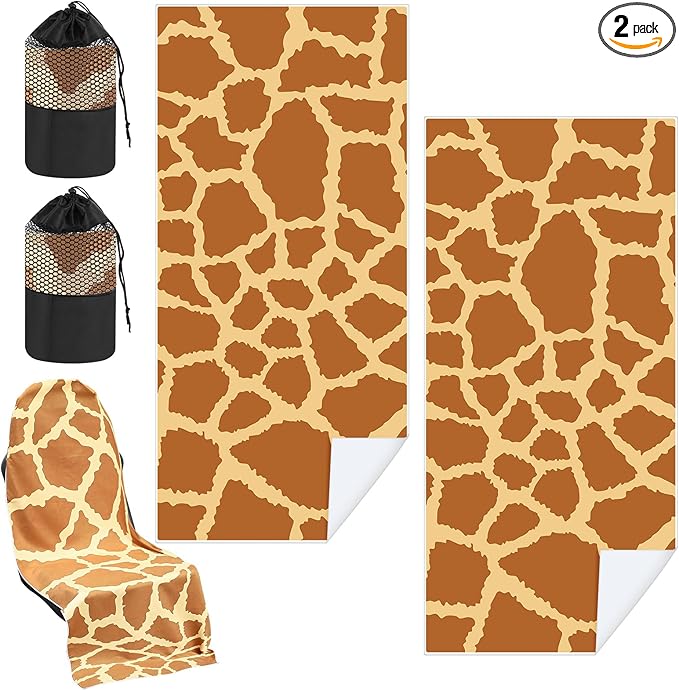 Hahafelt 2 Pack Car Seat Towel Covers with Storage Bag, 63 x 32 Inch Universal Non Slip Waterproof Sweat Protector for Car Truck, Gym Swimming Running, Machine Washable (Giraffe Pattern)