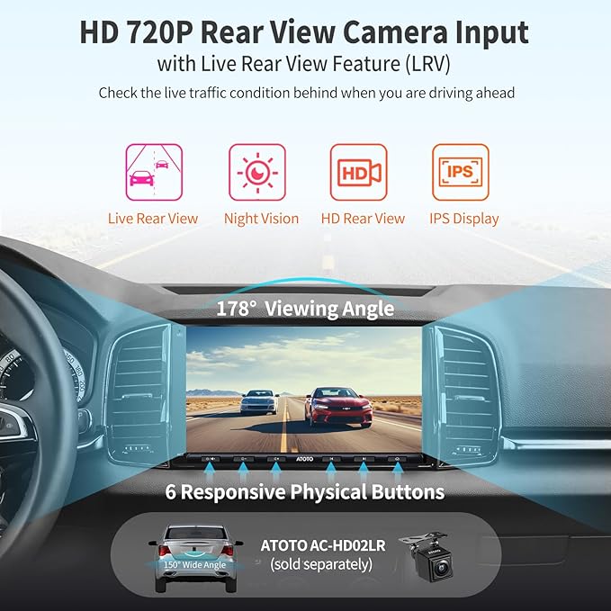 ATOTO A6PF Android Double-DIN Car Stereo, Wireless CarPlay, Wireless Android Auto, Mirrorlink, 7" Touchscreen in-Dash Navigation, GPS Tracker, WiFi/BT/USB Tethering, HD LRV, 2G+32G, A6G2A7PF
