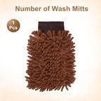 HARFINGTON Premium Chenille Microfiber Car Wash Mitts 9.8" x 7.9" Scratch Free Wash Gloves Absorbent Double Sided Plush Cleaning Drying Mitts for Car Washing Home Brown