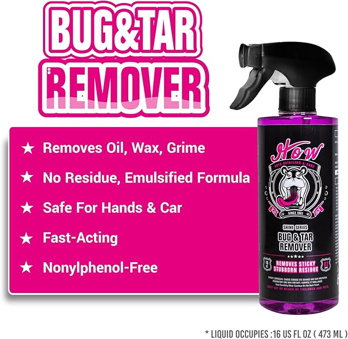 H.O.W SHINE SERIES Bug & Tar Remover｜Powerful Exterior Cleaner Spray｜Safe on Paint｜Car Wash Soap for Grime, Tree Sap, Adhesive Stains, Stickers, and More (16 oz)