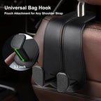 CoBak Extra Wide Car Seat Back Hooks, Premium Stitched Leather Headrest Hangers with Wide Slot Structure, Universal for Any-Width Purses, Handbags, Bags (2 Pack), Black
