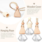 BBTO 100 Pcs Car Air Fresheners Diffuser with Wooden Cap Empty Aromatherapy Diffuser Clear Car Fragrance Holder Pendant Hanging Perfume Fresheners Bottles for Decor(Diamond,Clear)