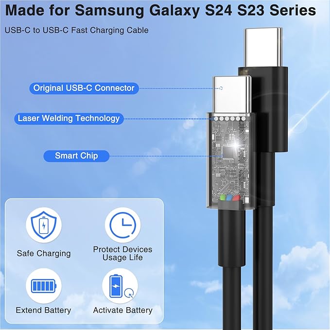 45W Super Fast Charger Type C for Samsung,2Pack USB C Fast Charging Block with 10/6FT Type C Charging Cord for Samsung Galaxy S24/S23/S22,Android,Galaxy Tablet,iPhone 17 16 Pro Max-Blue