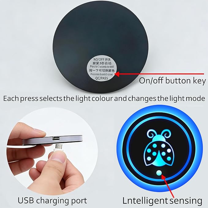 American Flag LED Cup Holder Lights for Car,2Pcs LED Light Up Cup Holder Coasters with USB Charging 7 Colors 3 Modes,Waterproof Interior Atmosphere Lamp,Car Decor Accessories Gifts for Women Men