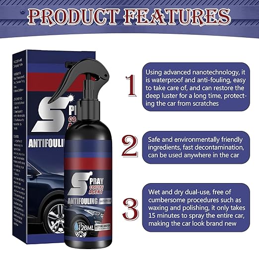 3 in 1 Ceramic Car Coating Spray,Multi-Functional Coating Renewal Agent,High Protection Quick Car Coating Spray Fast-Acting,Plastic Parts Refurbish Agent,Waterless Car Wash,Nanotechnology (2PCS)