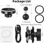Magnetic Wireless Charging Phone Holder Base for RAM Mounts, 1" (25mm) Ball Mount with Short Aluminum Arm, Compatible with Magsafe iPhone 17/16/15/14/13/12 Series