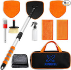 XINDELL Windshield Cleaner Tool, Extendable Car Window Cleaning Kit with 360° Rotating Head, All Purpose 10pcs Interior Exterior Glass Cleaner for Cars Trucks SUVs, with Microfiber Pads & Towels