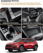 Center Console Organizer Set For 2024-2026 Subaru Crosstrek/Hybrid - 4 Pcs Double-Layer Armrest Box Organizer + Hanging Organizer + Cup Holder + Wireless Charging Area Mat For Crosstrek Accessories